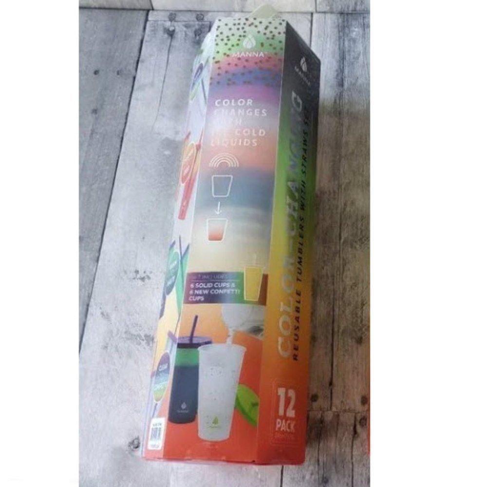 NWT - Manna Color Changing Confetti Plastic Tumblers 24oz, Set of 12
